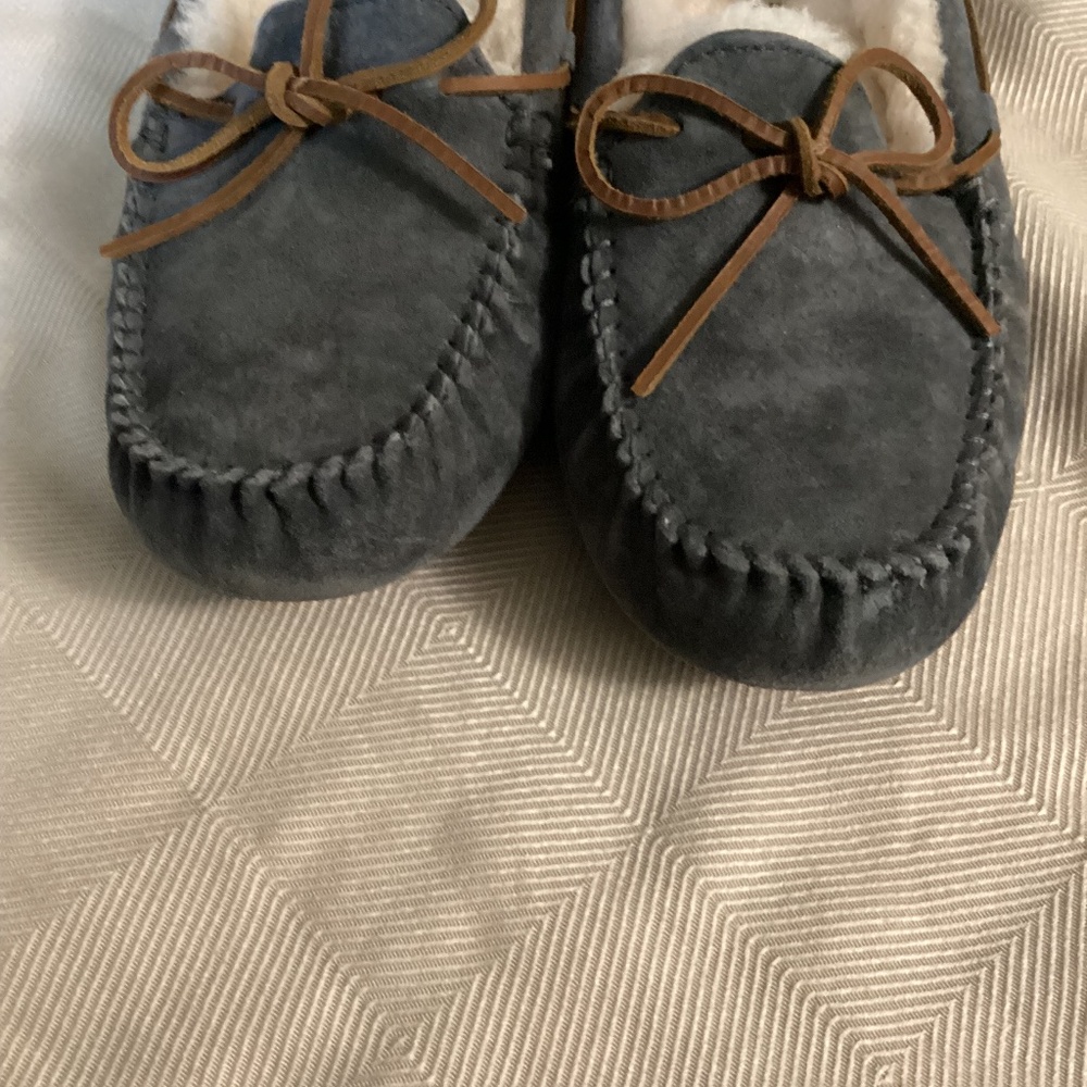 UGG Gray Suede Moccasin Slippers with Brown Laces